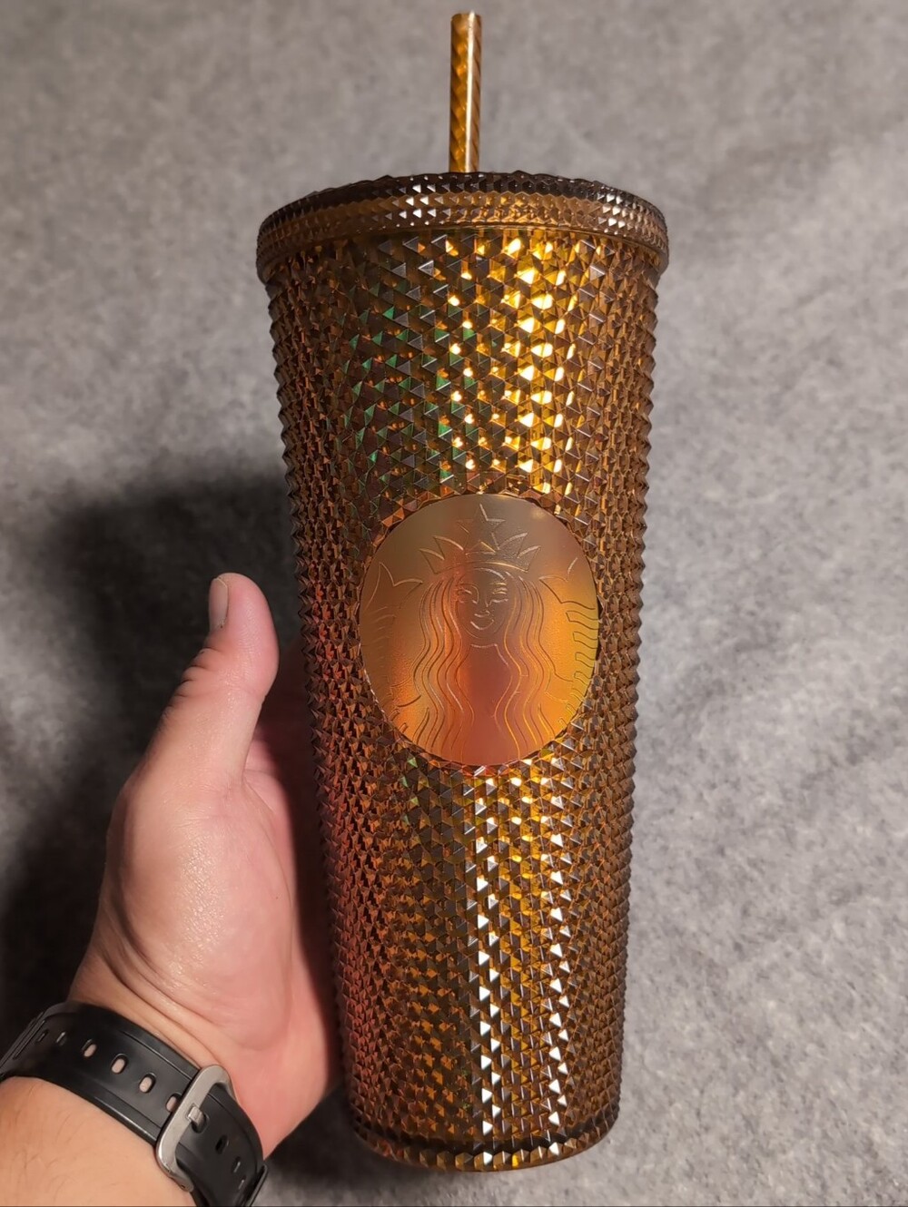Starbucks Bronze Amber Studded Venti Cold Cup Tumbler 24 oz EUC
